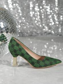 春秋新品時尚防滑和耐磨孔雀綠色尖頭單鞋高跟鞋,適用於派對和休閒穿著 - 綠色 - 查看 5