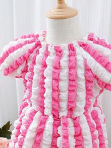 Baby Girl 1pc Vintage Striped Short Sleeve Dress - Multicolor - View 6