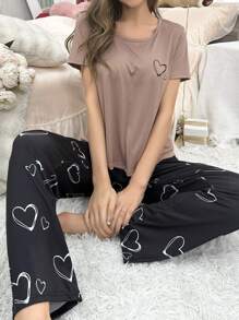 Love Printed Short-Sleeved T-Shirt And Trousers Pajama Set