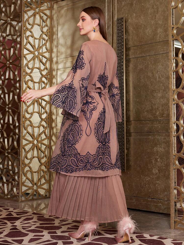 Embroidery Patchwork Cape Sleeve Kaftan Jalabiya Dress, Elegant Luxury Evening Party Style