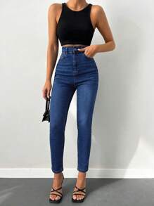 EURMUSE Women's High Waisted Skinny Jeans - Dark Wash - View 4