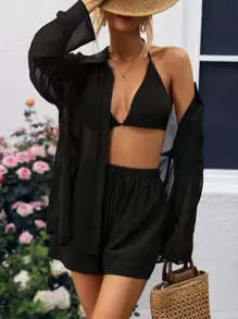 Breezaya 女性實色三件套裝 - 黑色 - 查看 5