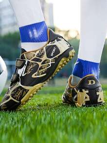 兒童足球鞋tf斷釘人造草校園足球鞋ag長釘斷釘真草防滑耐磨足球鞋 - 金色 - 查看 2