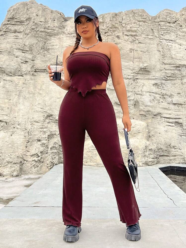 Women'S Plus Size Strapless Top And Long Pants Set