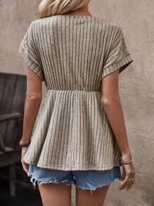 SHEIN LUNE Tricou pentru damă, culoare uni, cu dungi în dungi - Caisă - Vizualizare 2