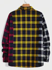 Manfinity RebelGame Loose Fit Men's Casual Plaid Patchwork Long Sleeve Woven Shirt - Multicolor - View 2