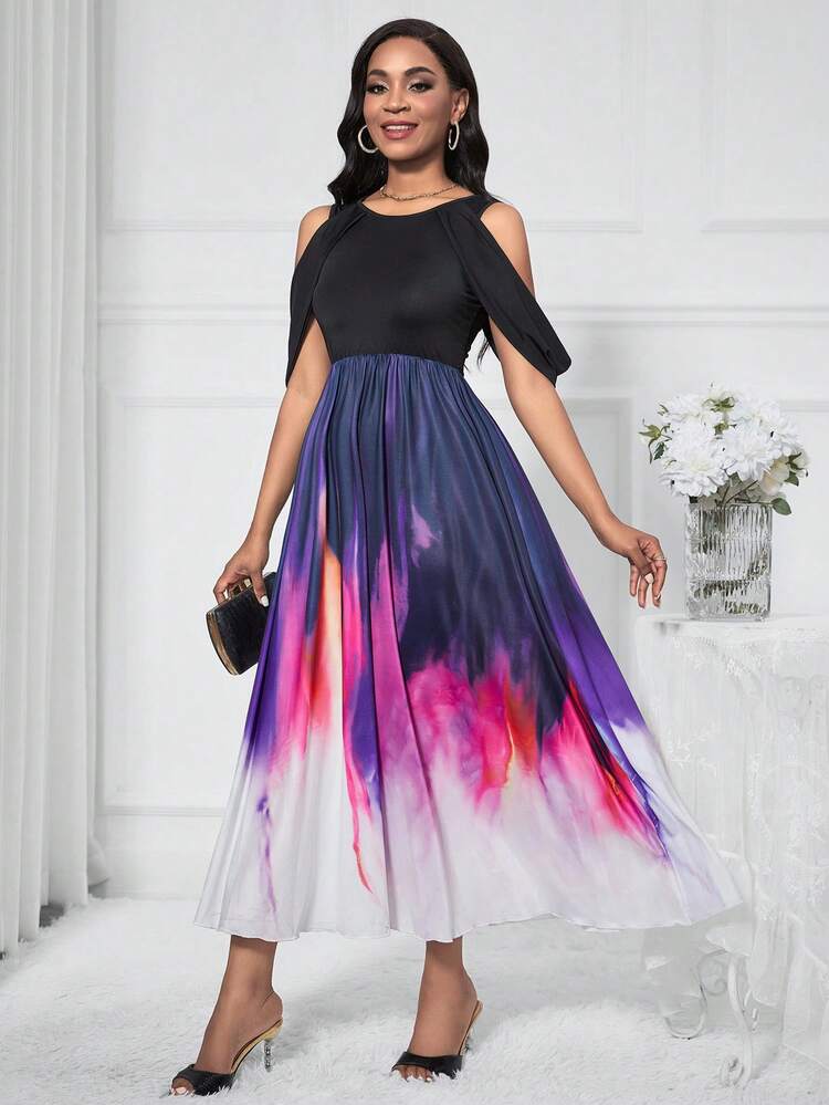 Women'S Tie Dye Off Shoulder Dress Church Dress