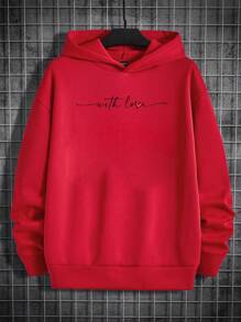 Manfinity VCAY Felpa oversize casual da uomo con stampa a cuori per San Valentino, adatta per coppie - Rosso - Visualizzare 2