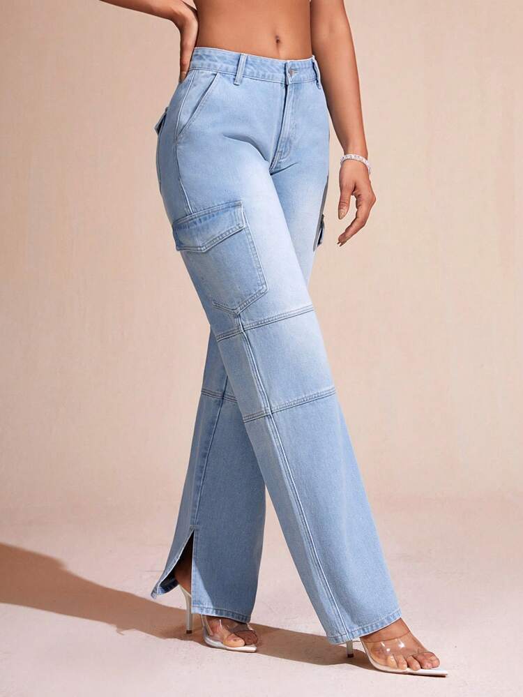 Straight Legged Cargo Denim Pants
