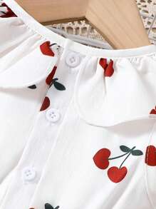 Baby Girls' Cherry Pattern Peter Pan Collar Dress With Ruffle Hem - Apricot - View 5