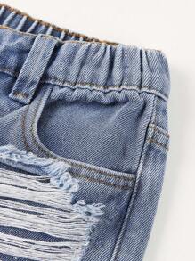 Tween Boys' Sand Washed & Distressed Denim Shorts - Medium Wash - View 6