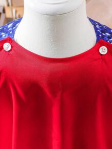 SHEIN 女嬰閃亮拼接泡泡袖斗篷服裝連身裙