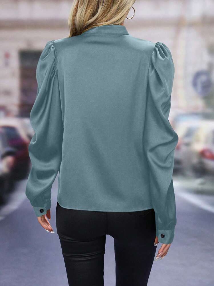 Women's Puff Sleeve Stand Collar Shirt