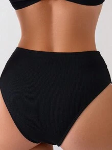 SHEIN Swim 女士純色圓環比基尼下身,嘉年華會 - 黑色 - 查看 2