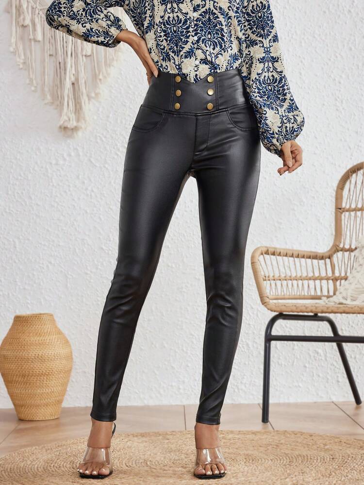 Women's Casual Solid Color Slim Fit Pants, Versatile Fall Cloth For Women