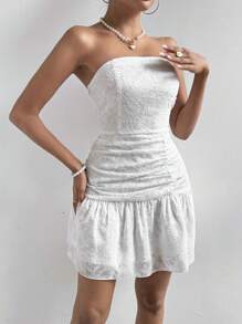 Chiquease Damski Żakard Pofałdowany Bez ramiączek Sukienki - Biały - Zobacz 3