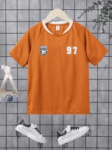 SHEIN 青少年男孩舒適色塊休閒運動服裝 - 橘色 - 查看 1