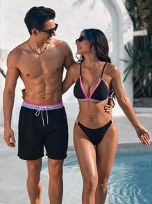 Surfspeed Men'S Beach Shorts With Pocket, Drawstring Waistband And Side Stripes - Multicolor - View 3