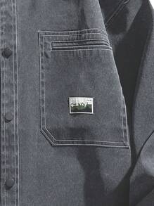 Uomo Giacche a camicia toppa con lettera con doppia tasca