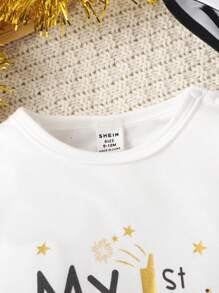 Baby Boys' Christmas Jumpsuit With Digital Printing And Hat, Suitable For Spring & Autumn