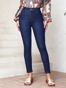 SHEIN LUNE 女式修身牛仔褲 - 藍色 - 查看 1