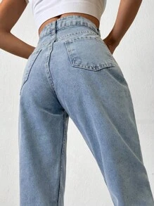 SHEIN PETITE High Waist Straight Leg Jeans - Medium Wash - View 6