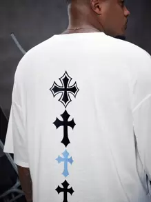 Manfinity Homme 寬鬆男士印有設計的大尺碼t恤 - 白色 - 查看 5