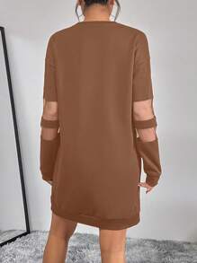SHEIN Essnce 女士網眼插件長袖連衣裙 - 棕色 - 查看 2