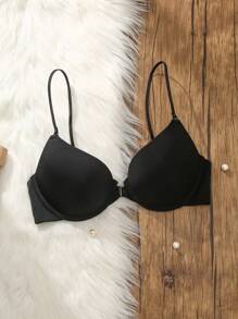 SHEIN Ladies' Solid Color Back Cross & Front Buckle Bra - Black - View 7