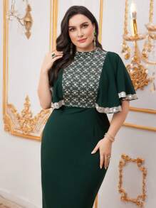 Modelyn Robe de soirée longue grande taille avec broderie, patchwork et bretelles pailletées