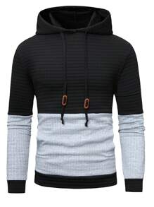 Manfinity Homme 紋理色塊設計男式休閒連帽衛衣 - 彩色 - 查看 1