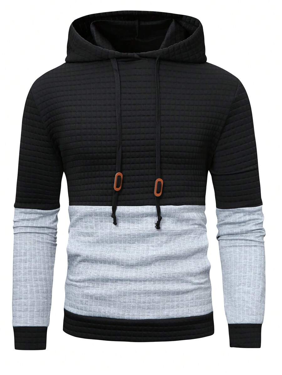 Manfinity Homme 紋理色塊設計男式休閒連帽衛衣 - 彩色 - 查看 1