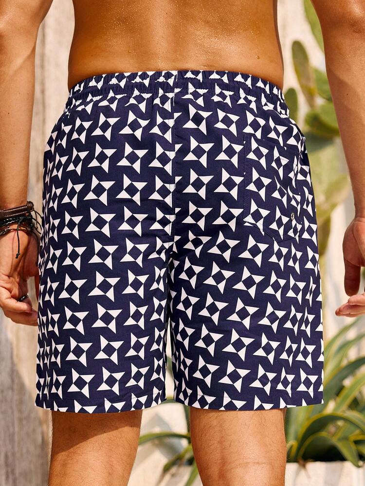 Men'S Geometric Pattern Drawstring Waist Beach Shorts