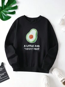 Tween Girl's Avocado Letter Printed Sweatshirt - Black - View 1