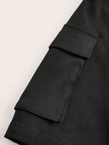 SHEIN Unity Solid Color Diagonal Button Casual Cargo Skirt - Black - View 4