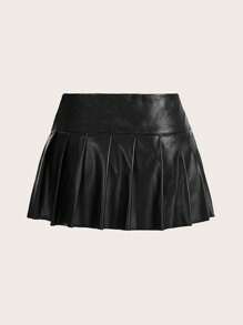 SHEIN ICON 低腰雙扣帶百褶開叉裙 - 黑色 - 查看 6
