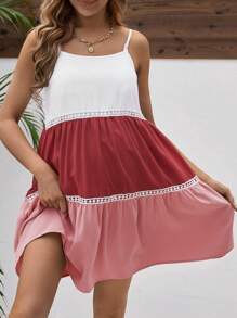 SHEIN Maternity Nursing Dress With Color Block Spaghetti Straps