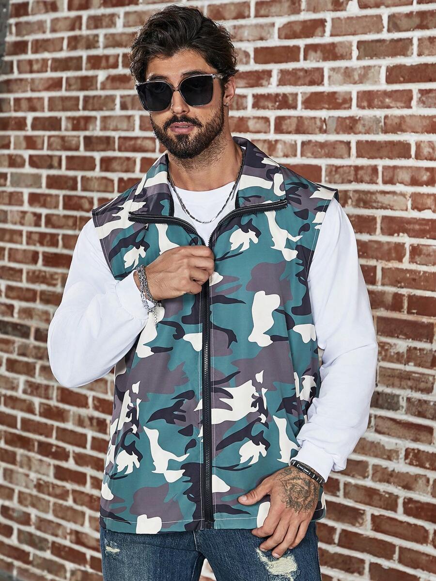 Manfinity Homme Men's Camouflage Printed Vest, Plus Size