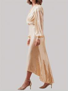 香槟色长袖扭结罩衫和吊带裙套装 - 香檳色 - 查看 3