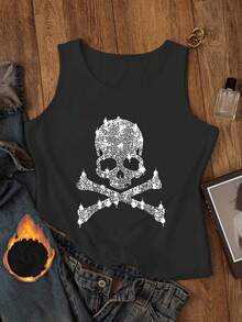 SHEIN LUNE 女士加厚毛圈印花背心，適用於夏季 - 黑色 - 查看 5