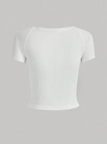 SHEIN EZwear 女性數字印花t恤 - 白色 - 查看 2