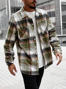 Manfinity Homme Loose Men's Grid Pattern Shacket With Front Pockets - Multicolor - View 5