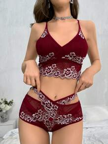 Conjuntos De Pijama De Bordado De Flores Para Mujeres