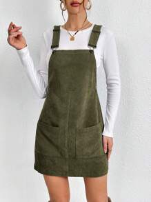SHEIN Essnce Women's Double Pocket Suspender Dress - Army Green - View 1