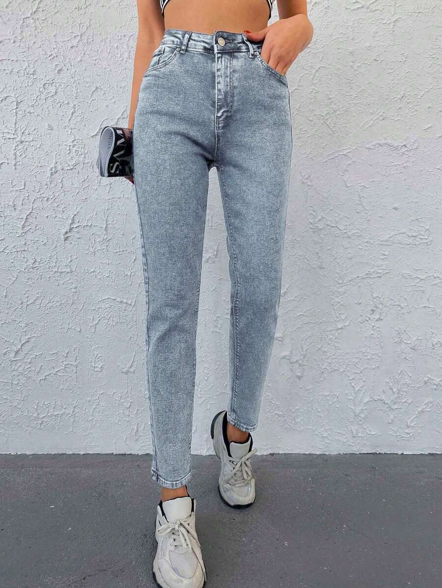 RueChic Women's Casual Slim Fit Pocket Button Jeans - Blue - View 1