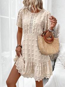 SHEIN VCAY Ren Vá lại Đầm Với Pom Pom Chi tiết - Màu be - Xem 6