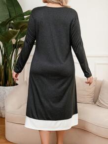 SHEIN LUNE Vestido De Talla Grande Con Botones Y Adornos En Bloque De Colores - Gris - Ver 2