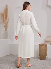 Al Najma Women'S Floral Printed Lantern Sleeve Single-Breasted Dress - White - View 3