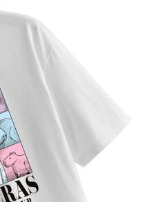 ppmid Artist Retro Street 女士卡通字母印花圆领长 T 恤，CAPYERAS THE RODENT TOUR 图案 T 恤棉质，适合假日、休假、春季、节日、伊比沙岛 - 白色 - 查看 5