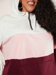 SHEIN CURVE+ Christmas Plus Colorblock Half Zip Hoodie - Multicolor - View 3